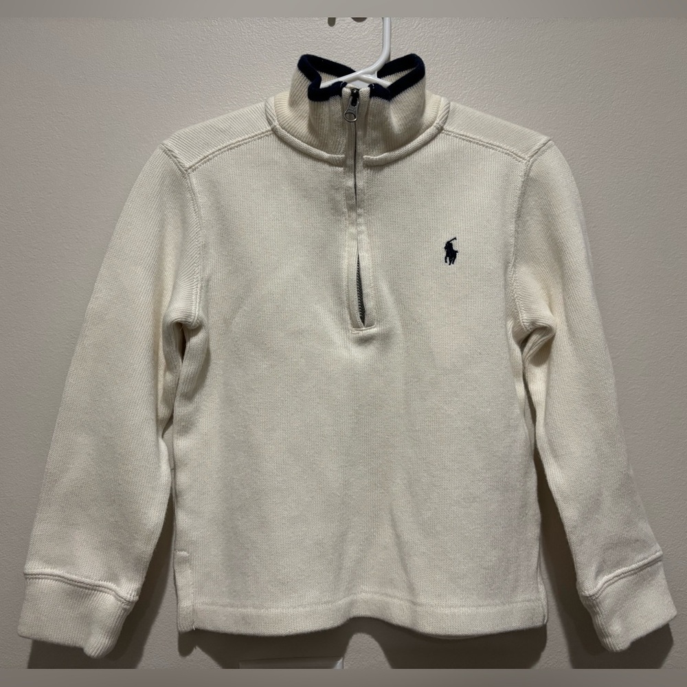 Polo by Ralph Lauren Ivory Cream Half-Zip Cotton Sweater, Boys 4 Easter Preppy